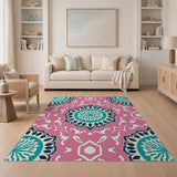 Pink Teal Mandala Persian Area Rug
