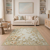 Vintage Cream Floral Framed Area Rug