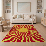 Radiant Red Yellow Sunburst Area Rug