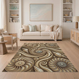 Nautilus Seashell Swirl Brown Tan Area Rug