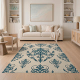 Elegant Blue Damask Floral Area Rug