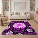 Pink Swirl Daisy Floral Area Rug