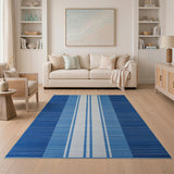 Navy and Sky Blue Striped Coastal Rug