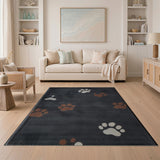 Dark Grey Paw Print Area Rug