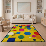 Washable Vibrant Yellow Geometric Bauhaus Area Rug - Low Pile