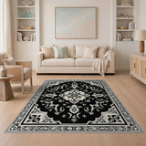 Elegant Black White Persian Medallion Traditional Persian Area Rug