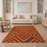 Bold Orange Geometric Maze Area Rug