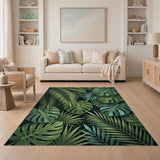 Coastal Beach Green Lush Green Monstera and Palm Leaf Area Rug