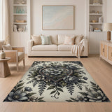 Vintage Grey Heart Floral Area Rug