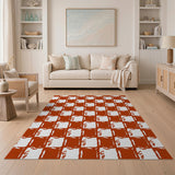 Distressed Red Checkered Area Rug