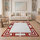 Bold Red Geometric Frame Area Rug