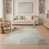 Gold-Veined Neutral Abstract Area Rug