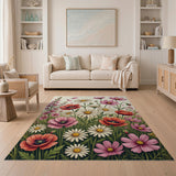 Wildflower Poppy Daisy Floral Area Rug