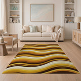 Retro Wavy Brown Tan Abstract Area Rug