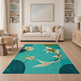 Teal Koi Fish and Lotus Blooms Area Rug