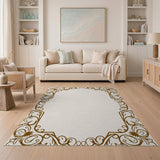 Ornate Gold Paisley Border Area Rug