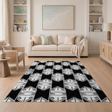 Black and White Bold Black White Geometric Interlock Area Rug