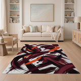 Maroon Orange Brush Stroke Abstract Area Rug