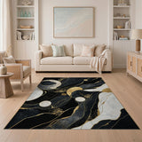 Gold and Silver Black Gold Marble Vein Abstract Area Rug