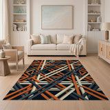 Bold Orange Geometric Crosshatch Area Rug