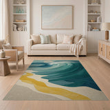 Blue and Teal Coastal Beach Teal Ocean Waves Coastal Area Rug