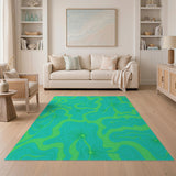 Blue and Teal Teal Green Wavy Abstract Area Rug