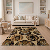 Leopard Face Circles Pattern Area Rug