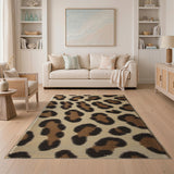 Tufted Leopard Print Area Rug in Cream Brown