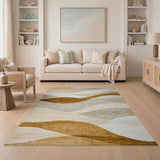 Brown Tan Abstract Wave Area Rug