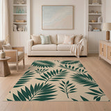 Green Palm Leaf Beige Area Rug