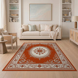 Ornate Terracotta Persian Area Rug with Floral Medallion