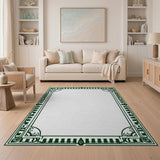 Ornate Green Leaf Border Area Rug