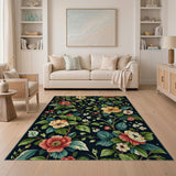 Deep Navy Vibrant Floral Area Rug