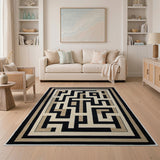 Geometric Maze Black Beige Area Rug