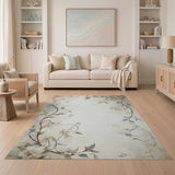 Delicate White Blossom Vine Beige Area Rug