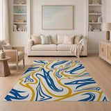 Abstract Blue Gold Swirl Area Rug