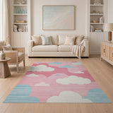 Pink Playful Pixel Clouds Pink Area Rug