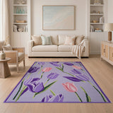 Purple Purple Pink Tulip Floral Area Rug