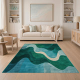 Teal Green Wave Abstract Area Rug