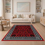 Bold Red Tribal Swirl Area Rug