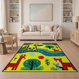 Vibrant Safari Animals Kids Cartoon Area Rug