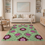 Mint Green Pink Starburst Floral Area Rug