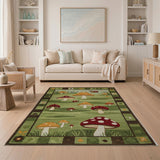 Kids Cartoon Whimsical Mushroom Meadow Area Rug