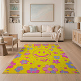 Playful Pixel Smiley Flower Yellow Area Rug