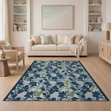 Navy Blue Leaf Floral Area Rug