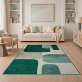 Emerald Green Geometric Block Green Area Rug