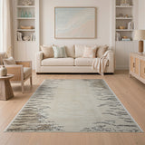 Abstract Neutral Area Rug with Organic Dark Streaks