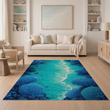 Teal Coral Reef Ocean Waves Area Rug
