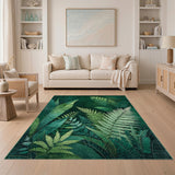 ODIKA Washable Emerald Green Tropical Leaf Rug - Low Pile Non-Slip Botanical Area Rug