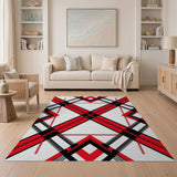 Bold Red Black Geometric Plaid Area Rug